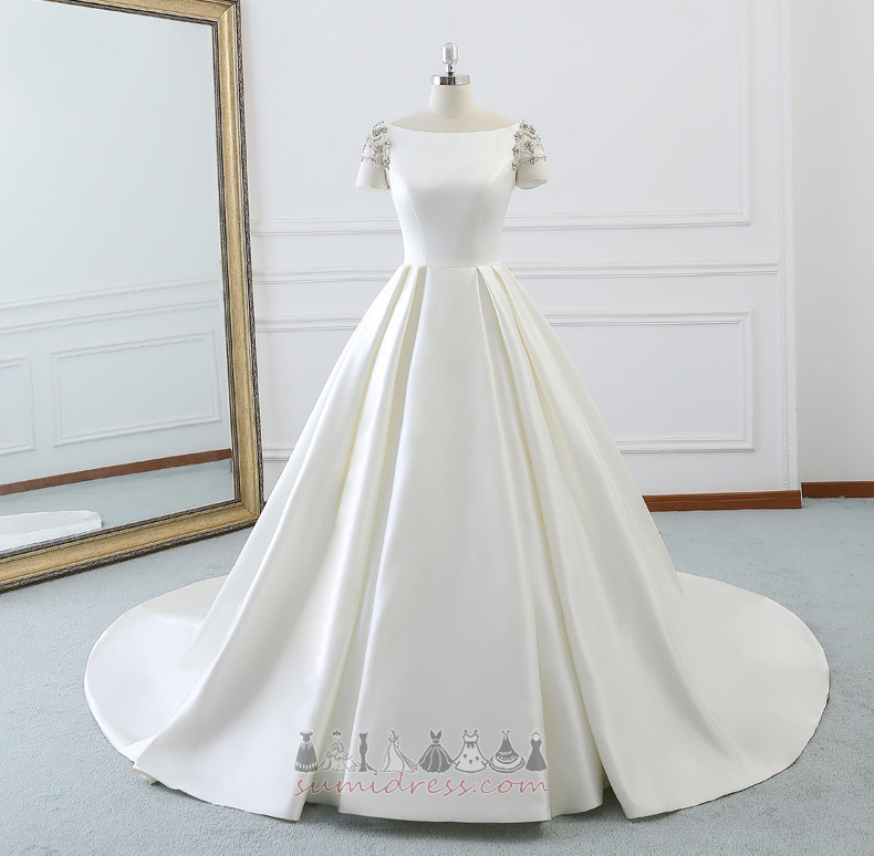 A-Line T-shirt rukáv Satén formální Královský vlak čalouněné Svatební šaty