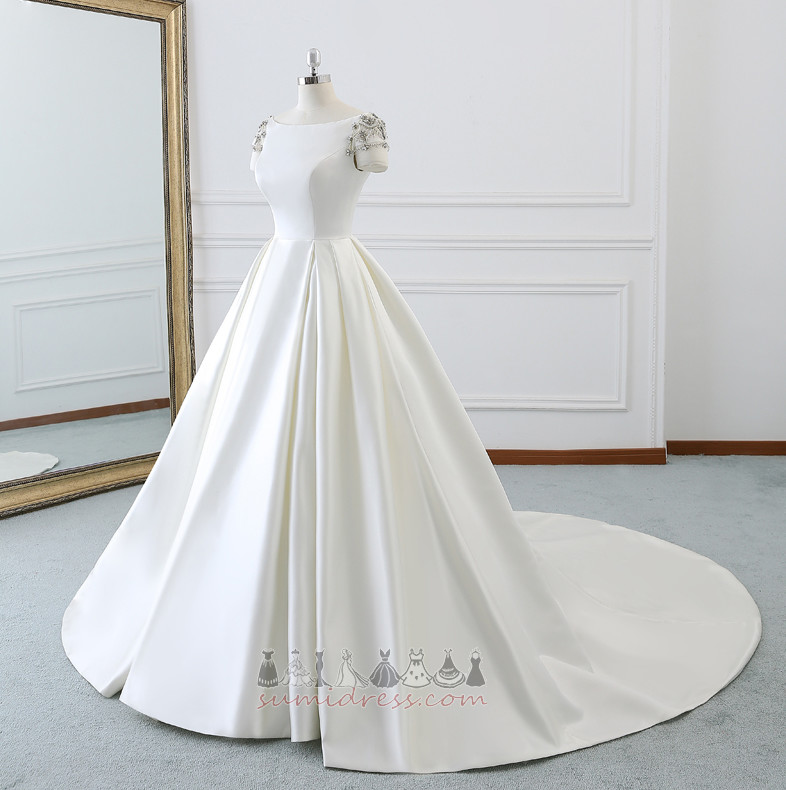 A-Line T-shirt rukáv Satén formální Královský vlak čalouněné Svatební šaty