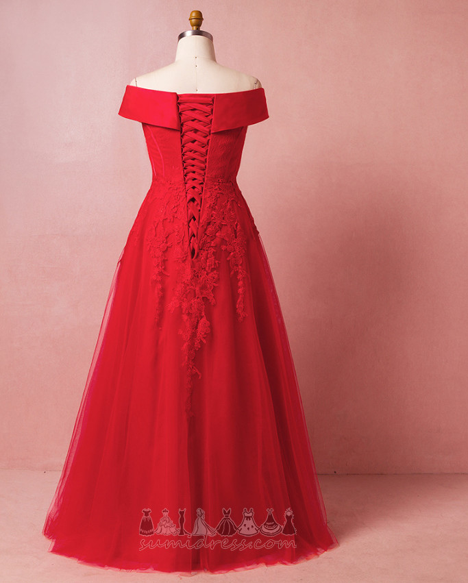 A-Line Tulle Ankle Length Lace-up Sweep Train Elegant Prom Dress