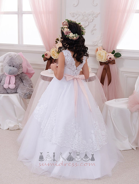 A-Line Tulle Bateau Natural Waist Accented Bow Sleeveless Little girl dress