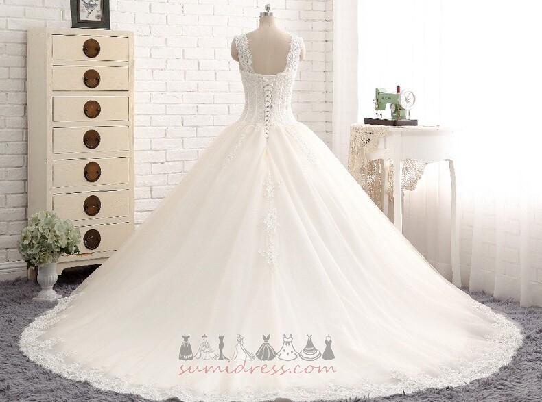 A-Line Wide Straps Jewel Bodice Spring Satin Long Wedding gown