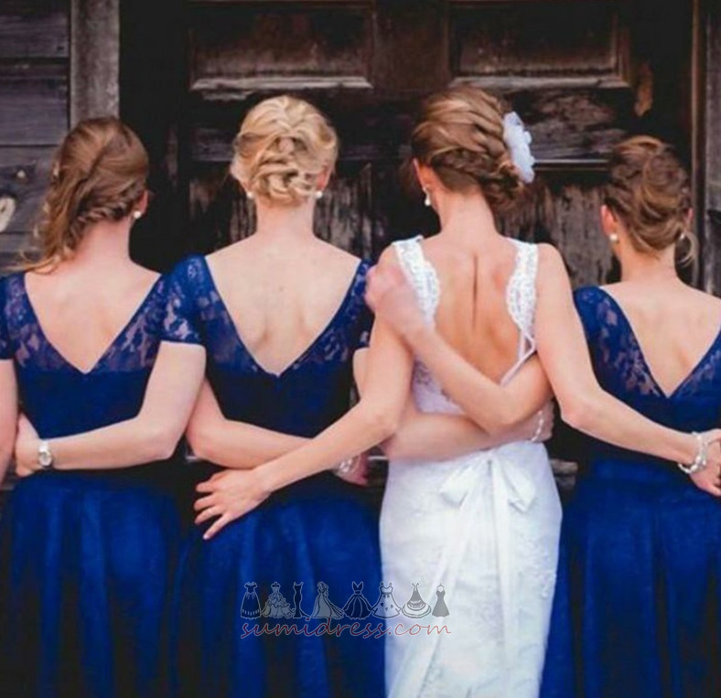A-Line Zipper Up Bateau Lace Fall T-shirt Bridesmaid Dress