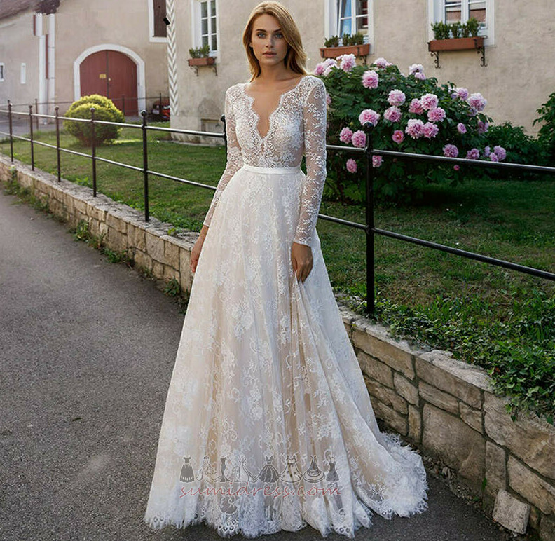 A-linje Feje Tog Lang Sommer Lace Lange ærmer Bryllupskjole