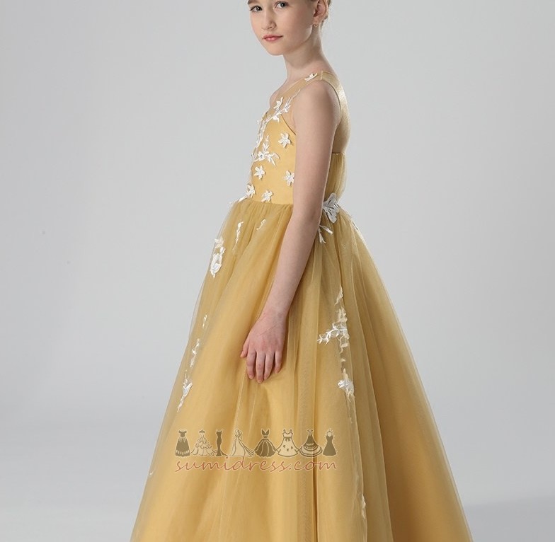 A-linje Jewel Collar Gulvet længde Ferie Broderier Formelle Blomst pige kjole