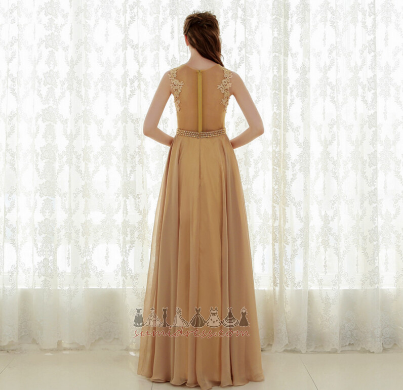 A-linje Sikning Jewel Collar Perle bælte Sheer Tilbage Naturlig Talje Aften kjole