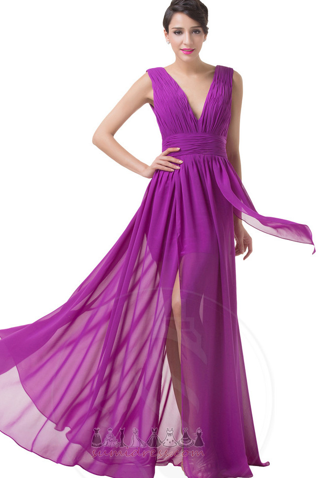 A-linje V-hals Bold Elegant Naturlig Talje Chiffon Fest kjole