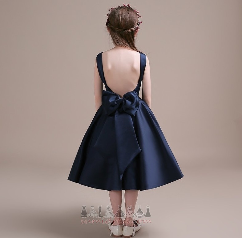 A-linjeformat Bow Ärmlös Te-längd Satäng Natural Midja Blomma flicka klänning