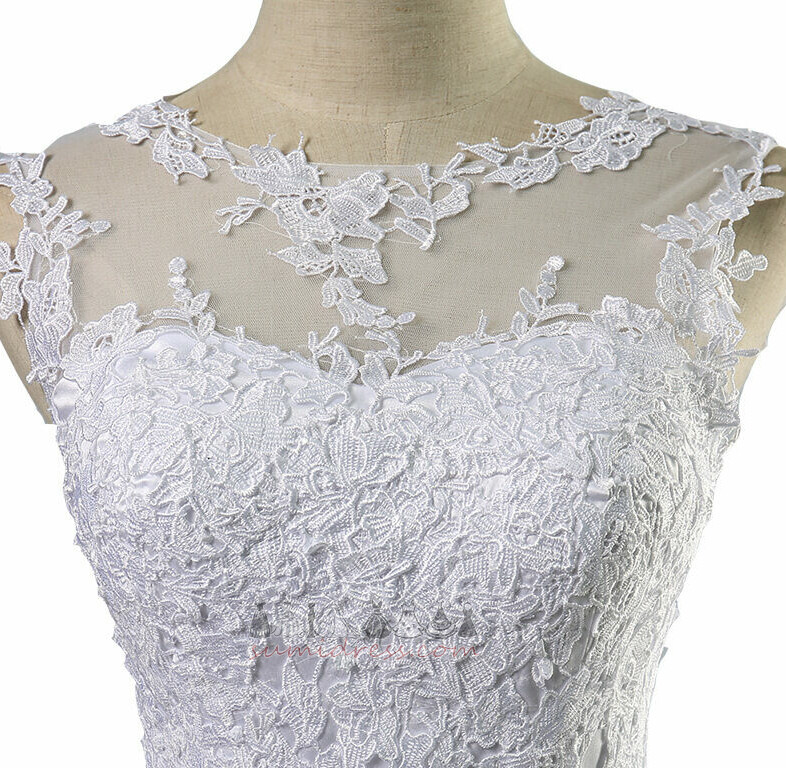 A-linjeformat Juvel Natural Midja Kyrka Sheer Tillbaka Medium Bröllopsklänning
