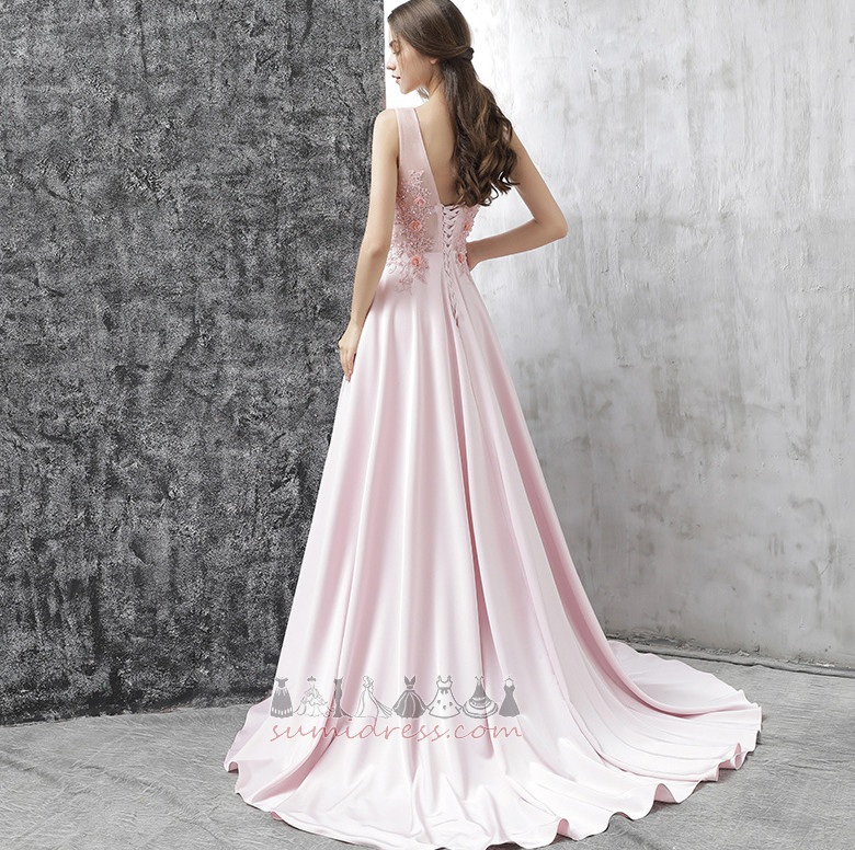 Åben forgafler A-linje Satin V-hals Medium Naturlig Talje Prom kjole