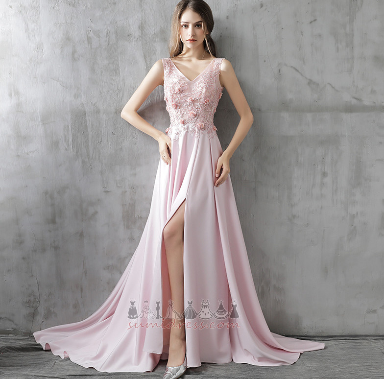 Åben forgafler A-linje Satin V-hals Medium Naturlig Talje Prom kjole