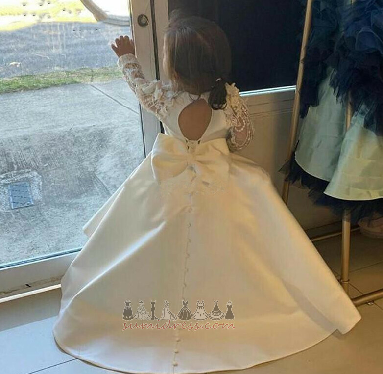 Abito cerimonia bambini,Abito fiore ragazza decorato Lungo Perline Mostra / performance Medio Maniche Lunghe