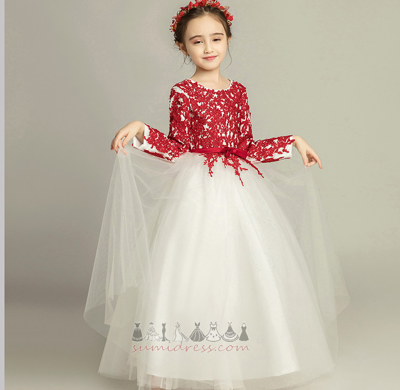 Abito cerimonia bambini,Abito fiore ragazza T camicia decorato Naturale Alle Caviglie Maniche Lunghe Lace Coperta