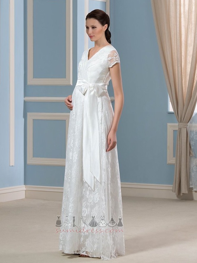 Accented Bow Floor Length Empire Illusion Sleeves Mid Back Summer Wedding Dress
