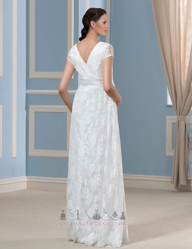 Accented Bow Floor Length Empire Illusion Sleeves Mid Back Summer Wedding Dress