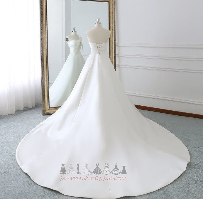 Accented Bow Lace-up A-Line Cathedral Train Winter Satin Wedding gown