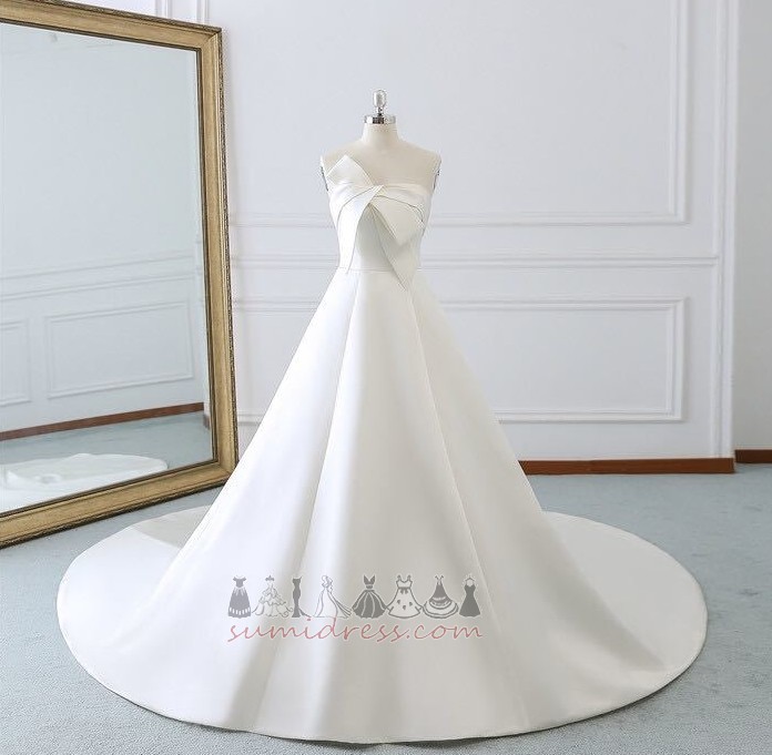 Accented Bow Lace-up A-Line Cathedral Train Winter Satin Wedding gown