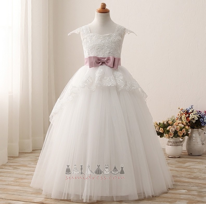 Accented Bow Natural Waist Lace Zipper Square Elegant Flower Girl gown