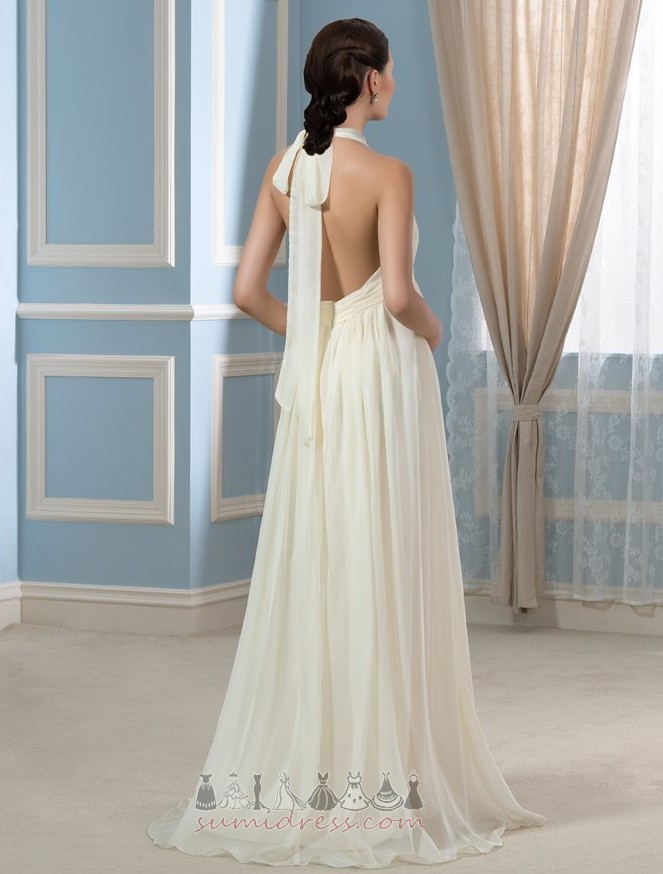 Accented Bow Zipper Up Pleated V-Neck Sweep Train Empire Wedding Dress