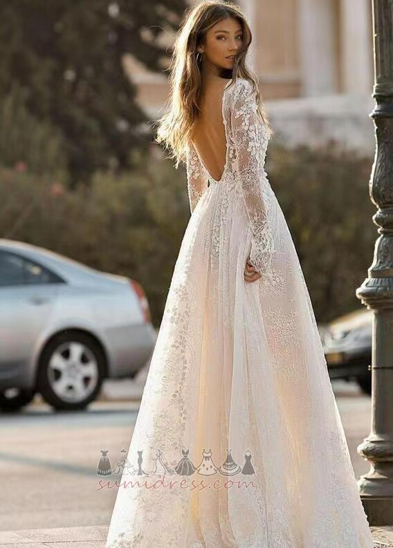 Açık Uzun kollu İllüzyon kollu V yaka Bol dökümlü Bir çizgi Düğün Elbise