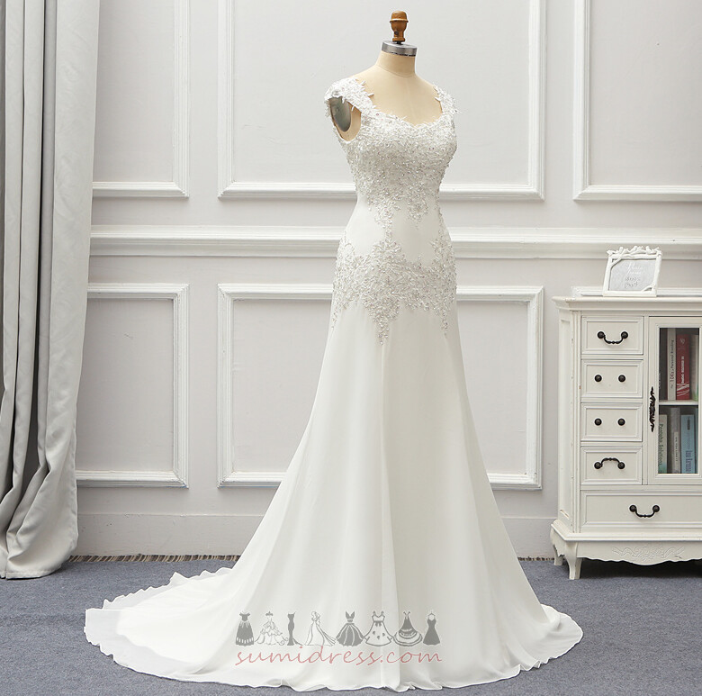 Aikštė Ilgai Gamtos juosmens Ornamento formavimas Berankovis Šifonas Vestuvinės suknelė