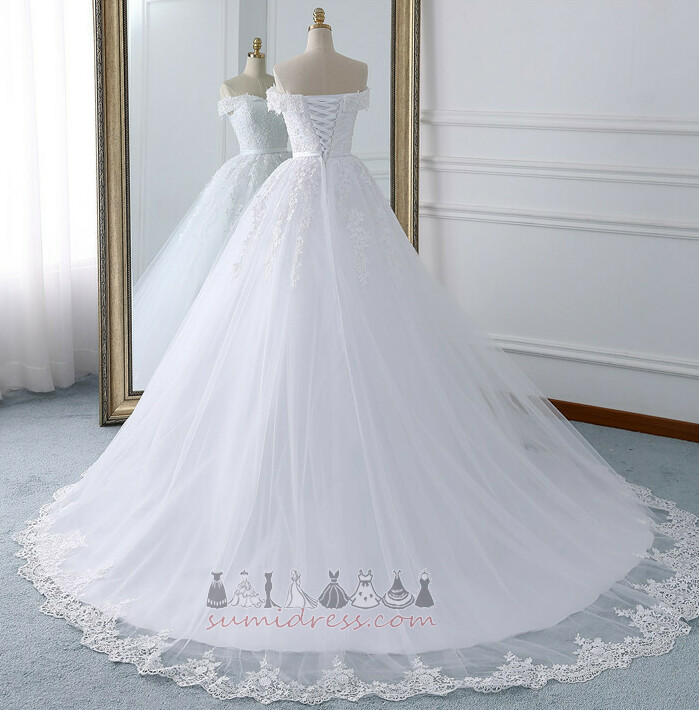 Ametlik Tüll Sweep rongi Looduslik talje Piiristatud varrukad Pulmakleit