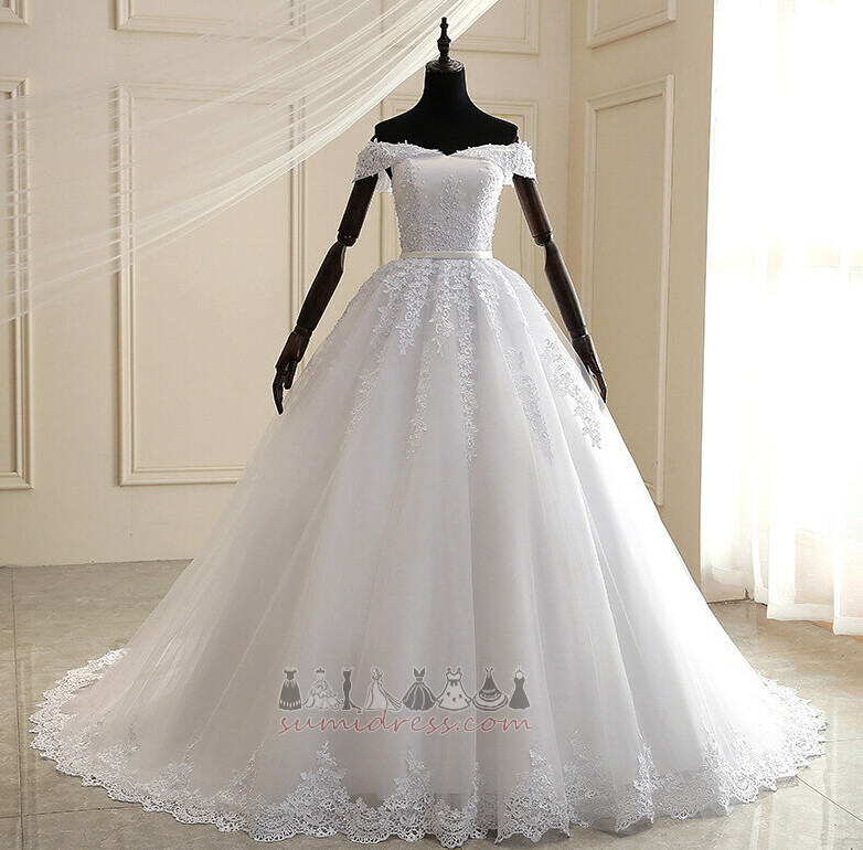 Ametlik Tüll Sweep rongi Looduslik talje Piiristatud varrukad Pulmakleit