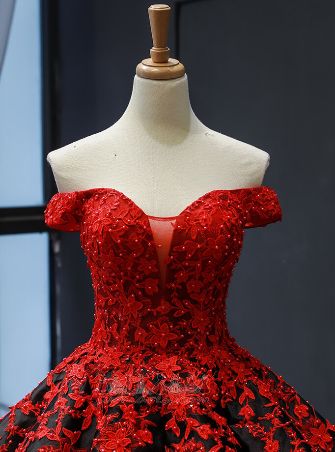 Ankel lengde Natural Midje Lace A-formet Off-the-Shoulder Høst Quinceanera kjole