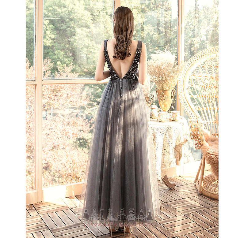Ankle Length Beading Natural Waist Swing A-Line V-Neck Prom gown