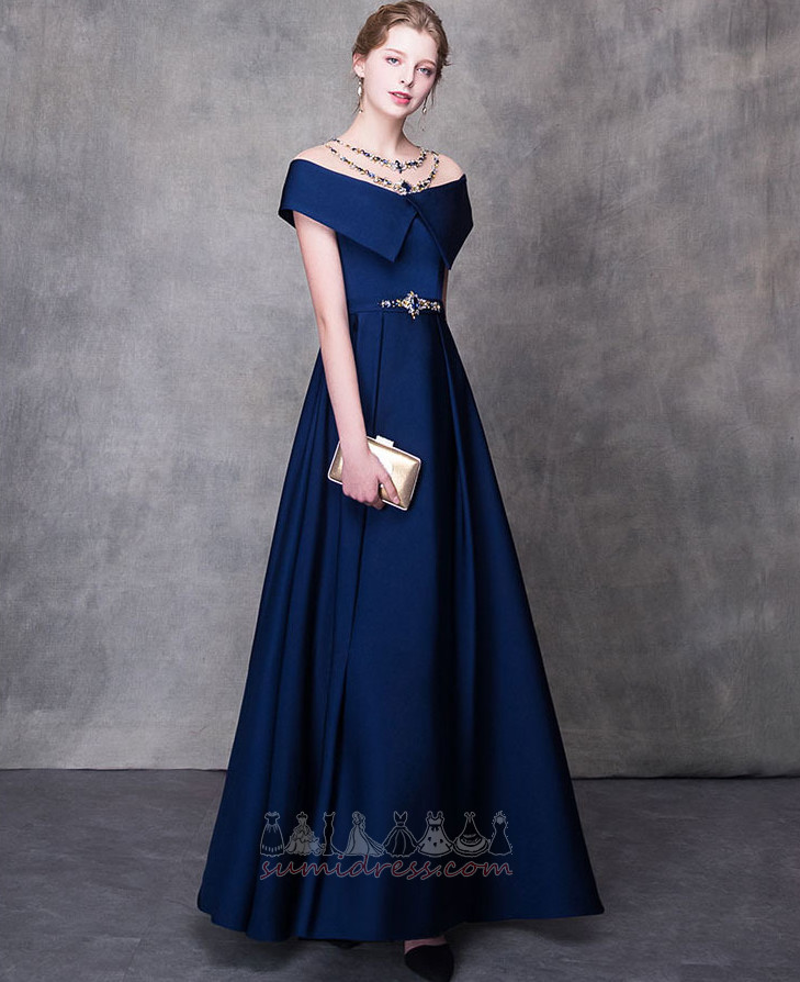 Ankle Length Elegant Crystal Satin A-Line Short Sleeves Evening Dress