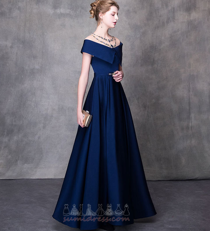 Ankle Length Elegant Crystal Satin A-Line Short Sleeves Evening Dress