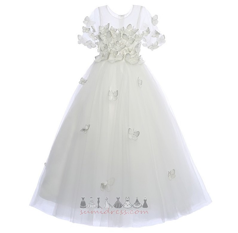 Ankle Length Jewel Fall Short Sleeves Natural Waist Tulle Communion Dress