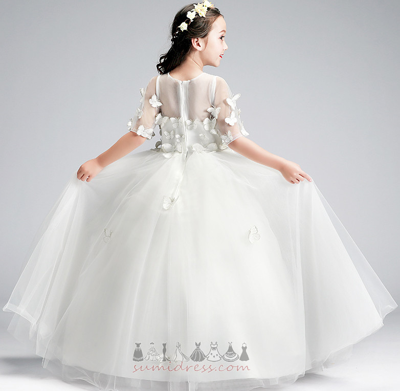 Ankle Length Jewel Fall Short Sleeves Natural Waist Tulle Communion Dress