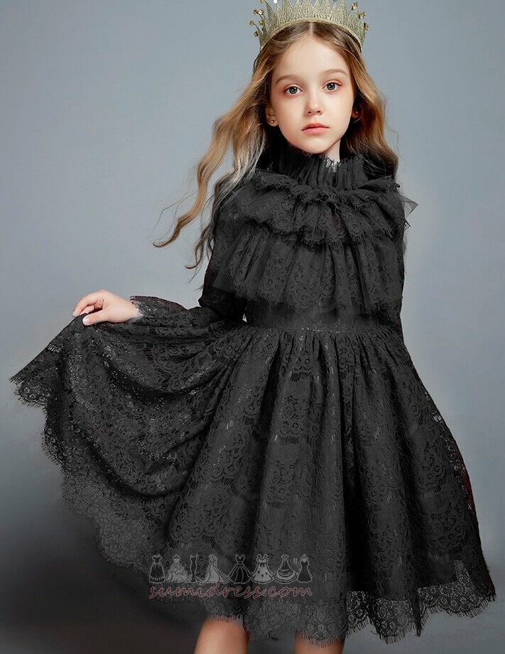 Ankle Length Jewel Pouf Sleeves Zipper Up 3/4 Length Sleeves Lace Flower Girl Dress
