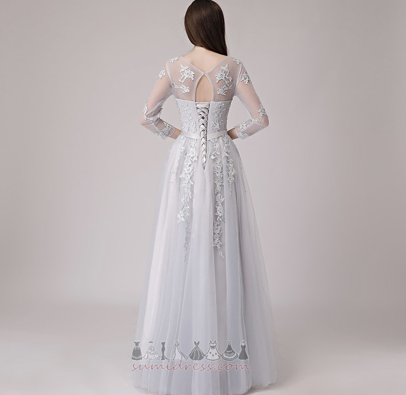 Ankle Length Lace Overlay Illusion Sleeves Tulle Elegant Natural Waist Evening gown