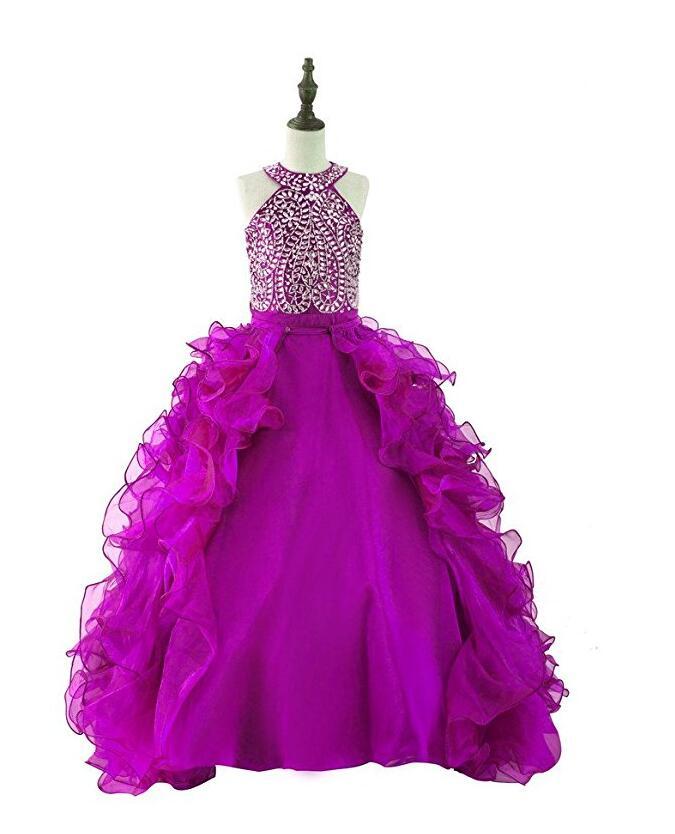 Ankle Length Lace-up Jewel Natural Waist Princess Spring Flower Girl Dress