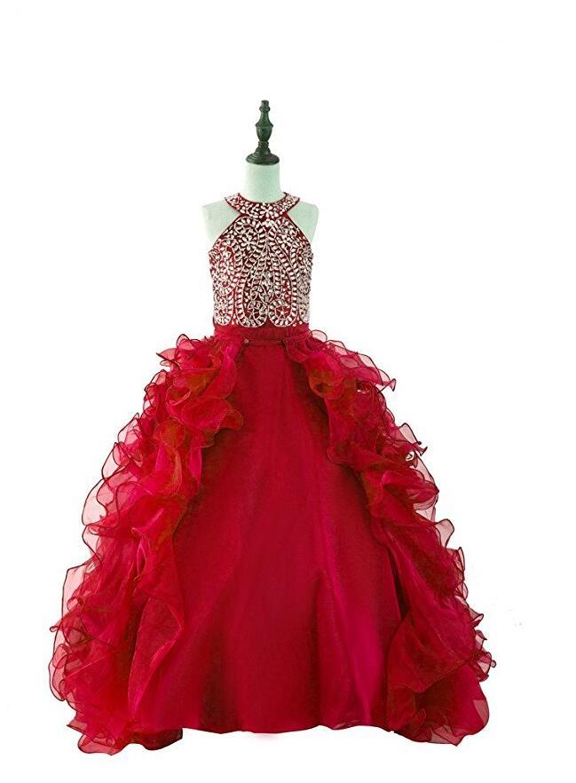 Ankle Length Lace-up Jewel Natural Waist Princess Spring Flower Girl Dress