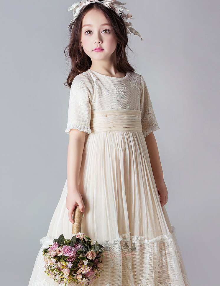 Ankle Length Natural Waist Zipper Up Medium Voile A-Line Flower Girl gown