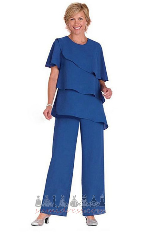 Ankle Length Scoop Natural Waist Short Sleeves Chiffon Chic Pants Suit Mother Dresses