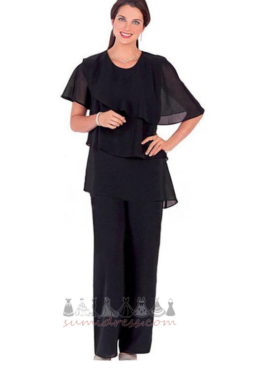 Ankle Length Scoop Natural Waist Short Sleeves Chiffon Chic Pants Suit Mother Dresses