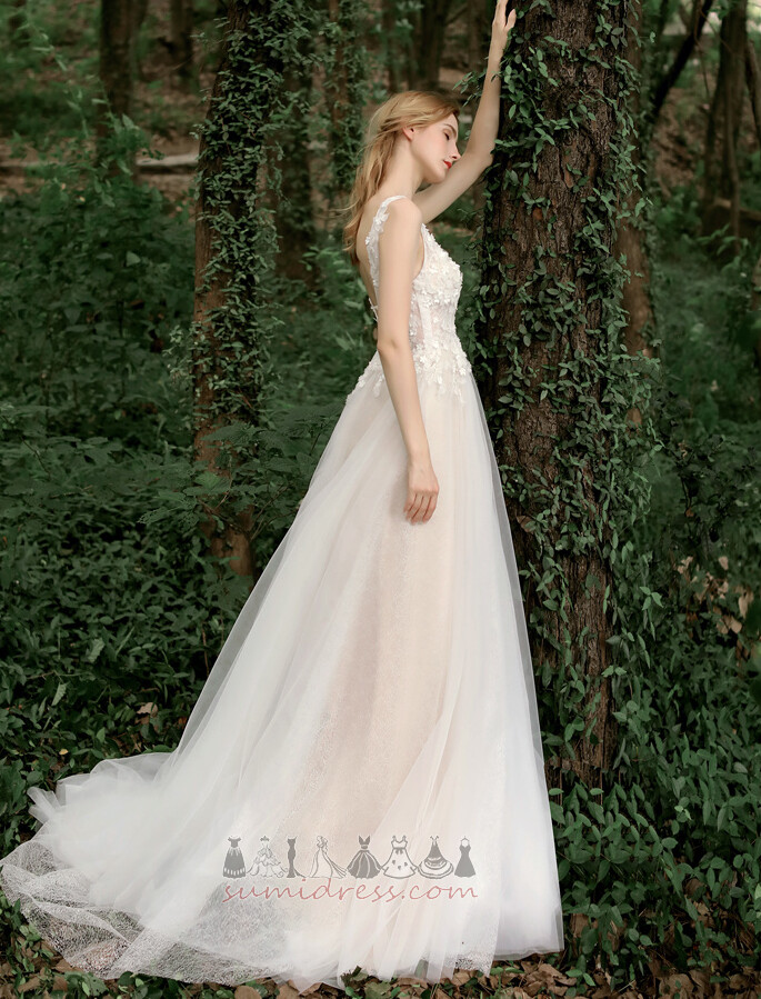 аплікації безрукавний блискавка вгору лінія V-подібним вирізом Весільна сукня