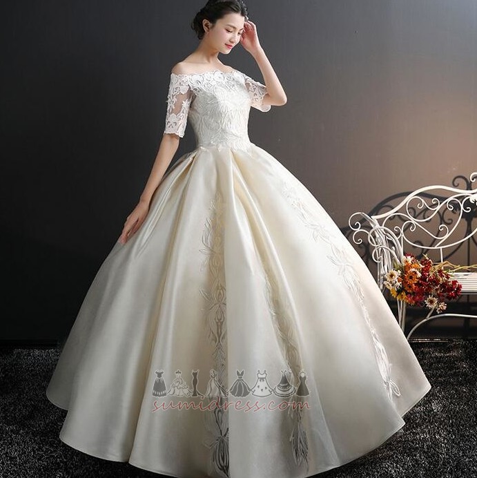 Aplikacijos Satino Oficialus Gamtos juosmens Nėriniai perdangos Vestuvinė suknelė