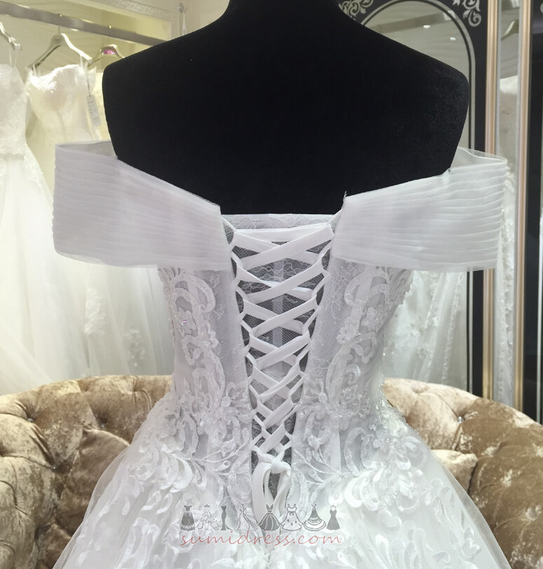 Aplikler Bahar Resmi Chapel tren omuz kapalı Organze Düğün Elbise