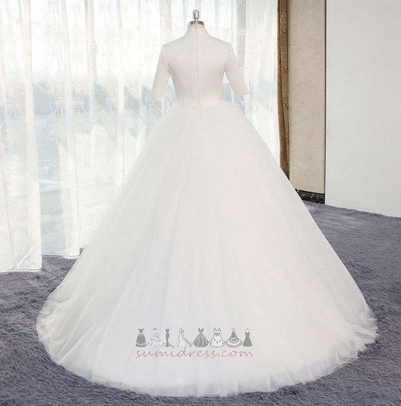 Apple Multi Layer V-Neck Hall 3/4 Length Sleeves Satin Wedding Dress
