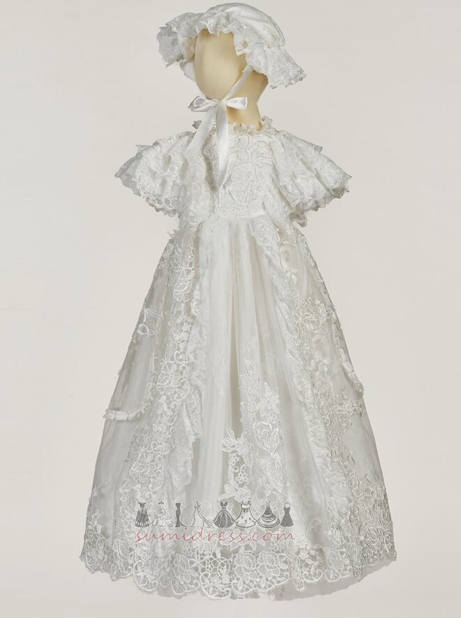 Applique Ceremony Lace Overlay Long Jewel Lace Christening Dress