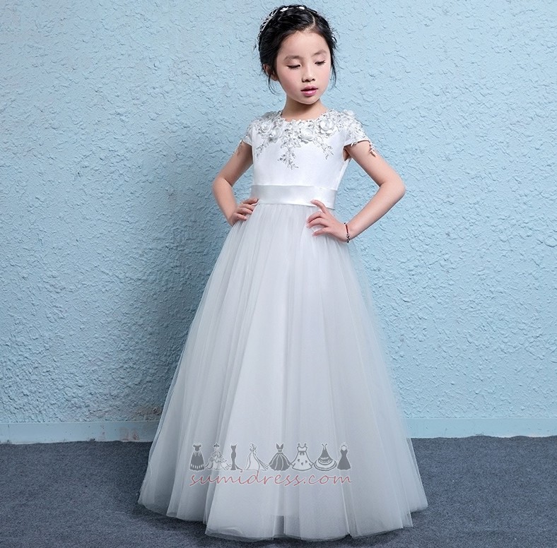 Appliqué Formeel T-Shirt Enkellange Medium Juweel Bloem meisje jurk