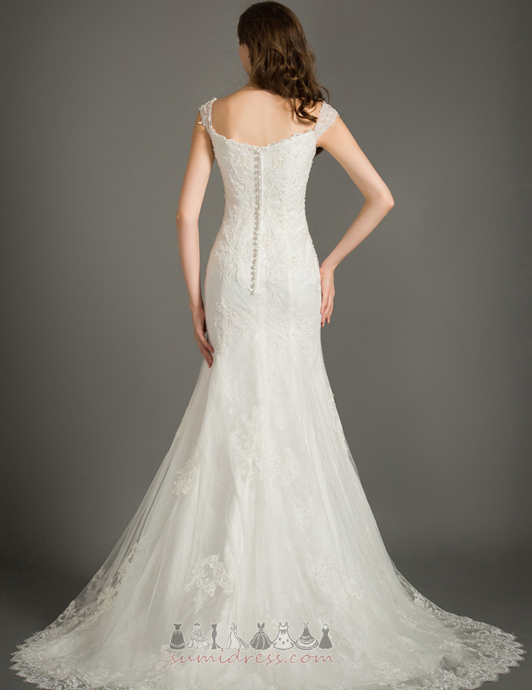 Applique Lace Overlay Fall Natural Waist Floor Length Zipper Up Wedding Dress