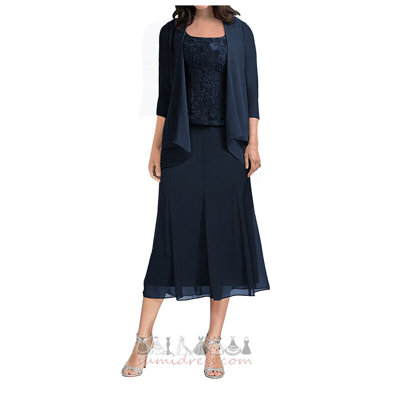 Applique Lace Square Half Sleeves Tea Length T-shirt Mother Dress
