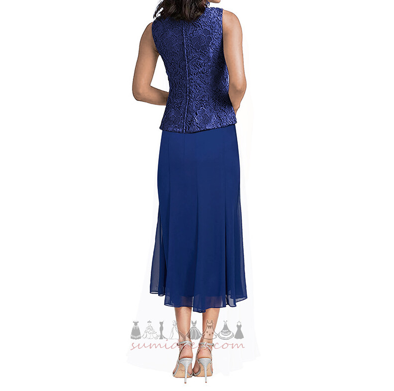Applique Lace Square Half Sleeves Tea Length T-shirt Mother Dress