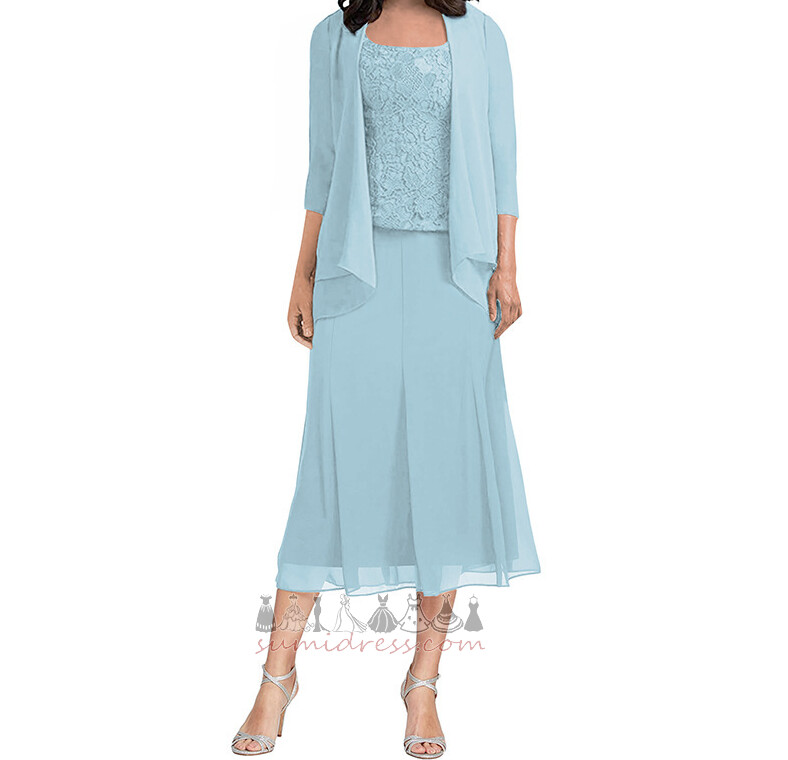 Applique Lace Square Half Sleeves Tea Length T-shirt Mother Dress