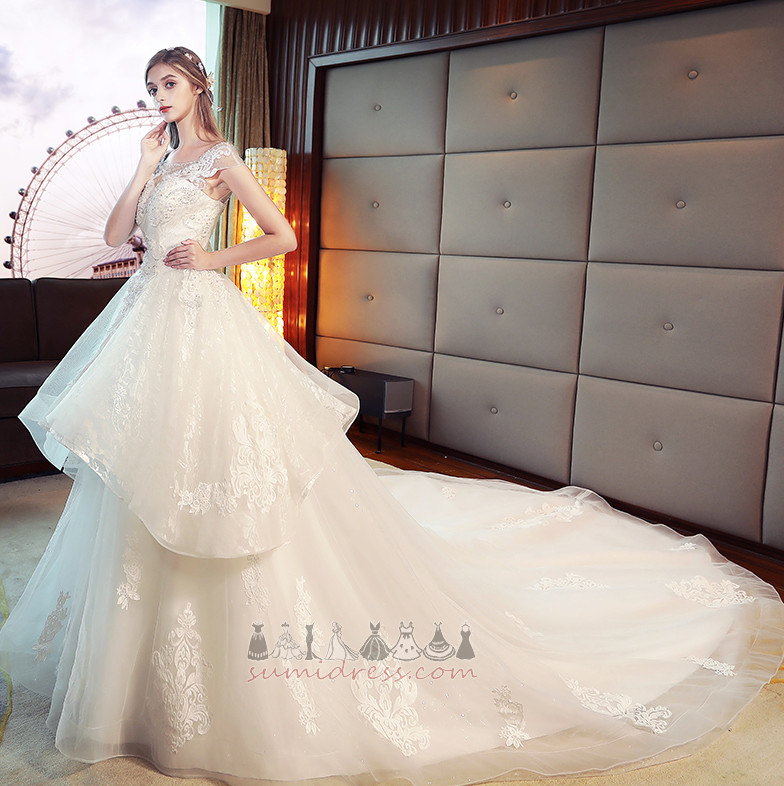 Applique Long Medium A-Line Hall Organza Wedding Dress